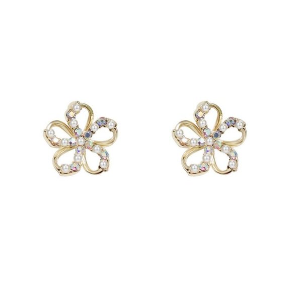 Stud Pearl Flower Earrings - Picture 2 of 3